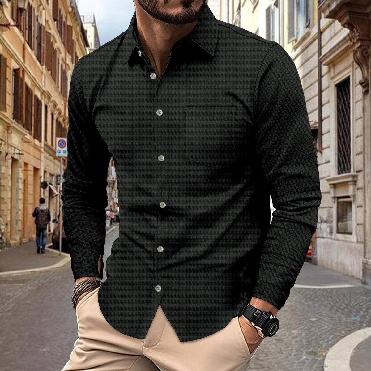 Herren Hemd Langarm Modern Struktur Design