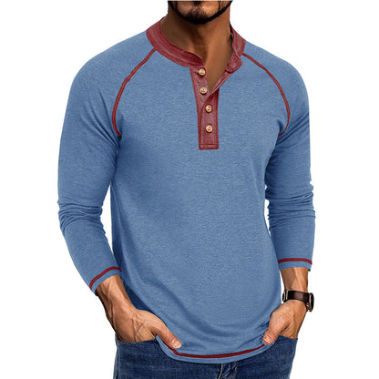 Herren Langarmshirt Weich Baumwolle Kontrastdetails Modern