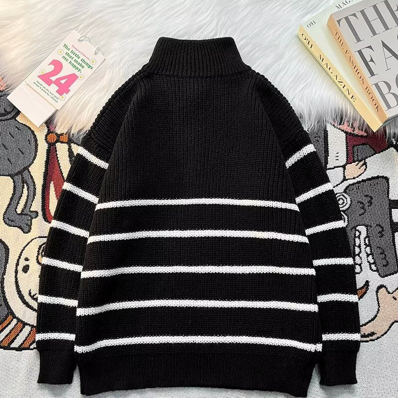 Herren Pullover Grobstrick Warm mit Reißverschluss