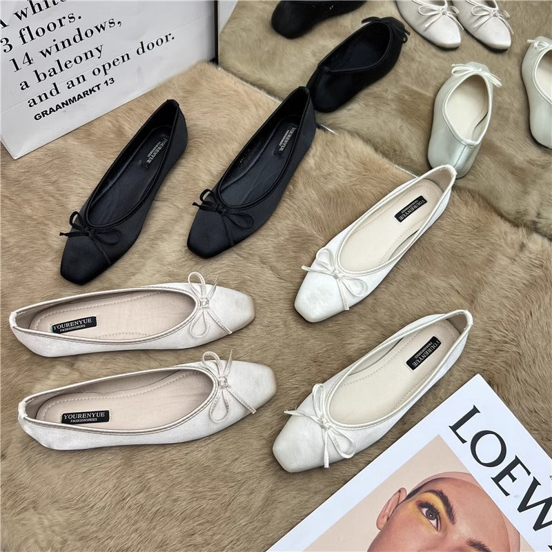 Damen Ballerinas Elegant Schleife Flach