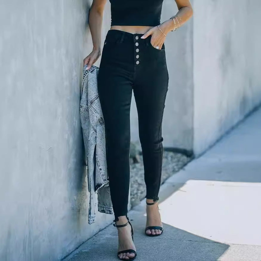 Skinny Jeans Damen Hochtailliert Figurbetonter Schnitt - BerlinGlamour