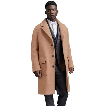 Herren Wollmantel Elegant Lang mit Doppelknopf und Taschen