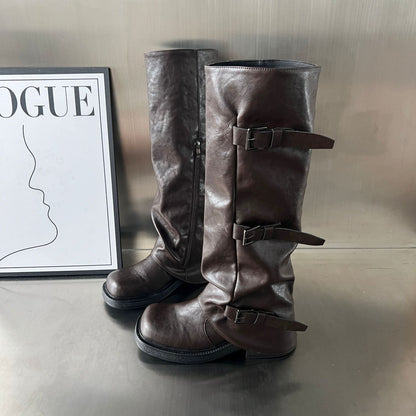 Damen Stiefel Robust mit verstellbaren Riemen Schwarz