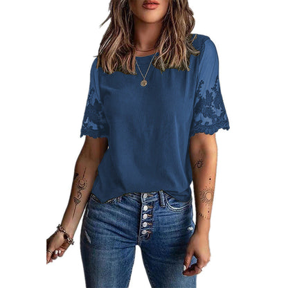 Damen T-Shirt Spitze Ärmel Elegantes Oberteil Modern