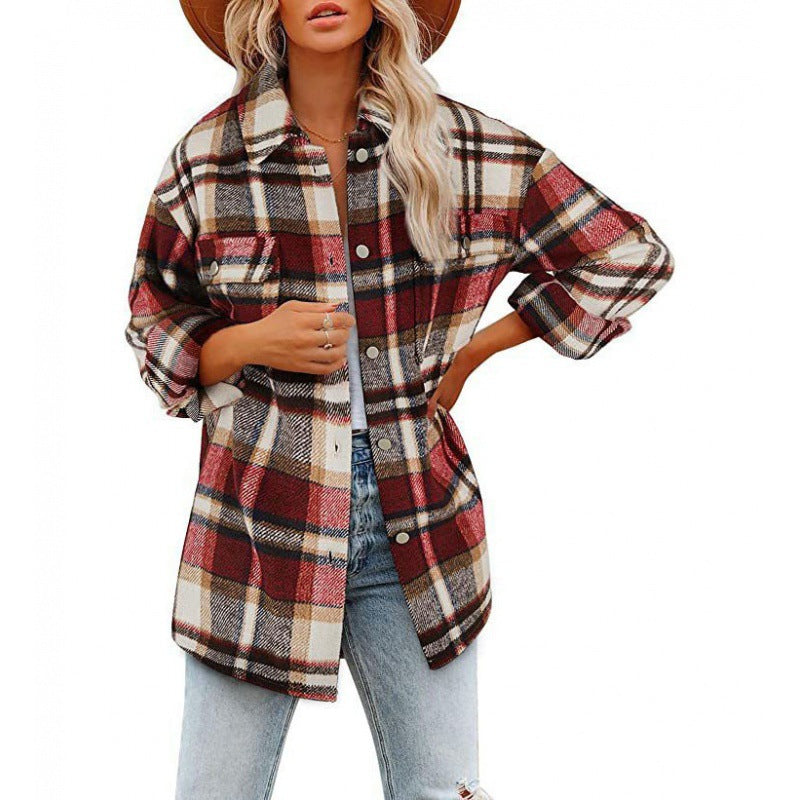 Damen Flanelljacke Karomuster Lässig Modern - BerlinGlamour
