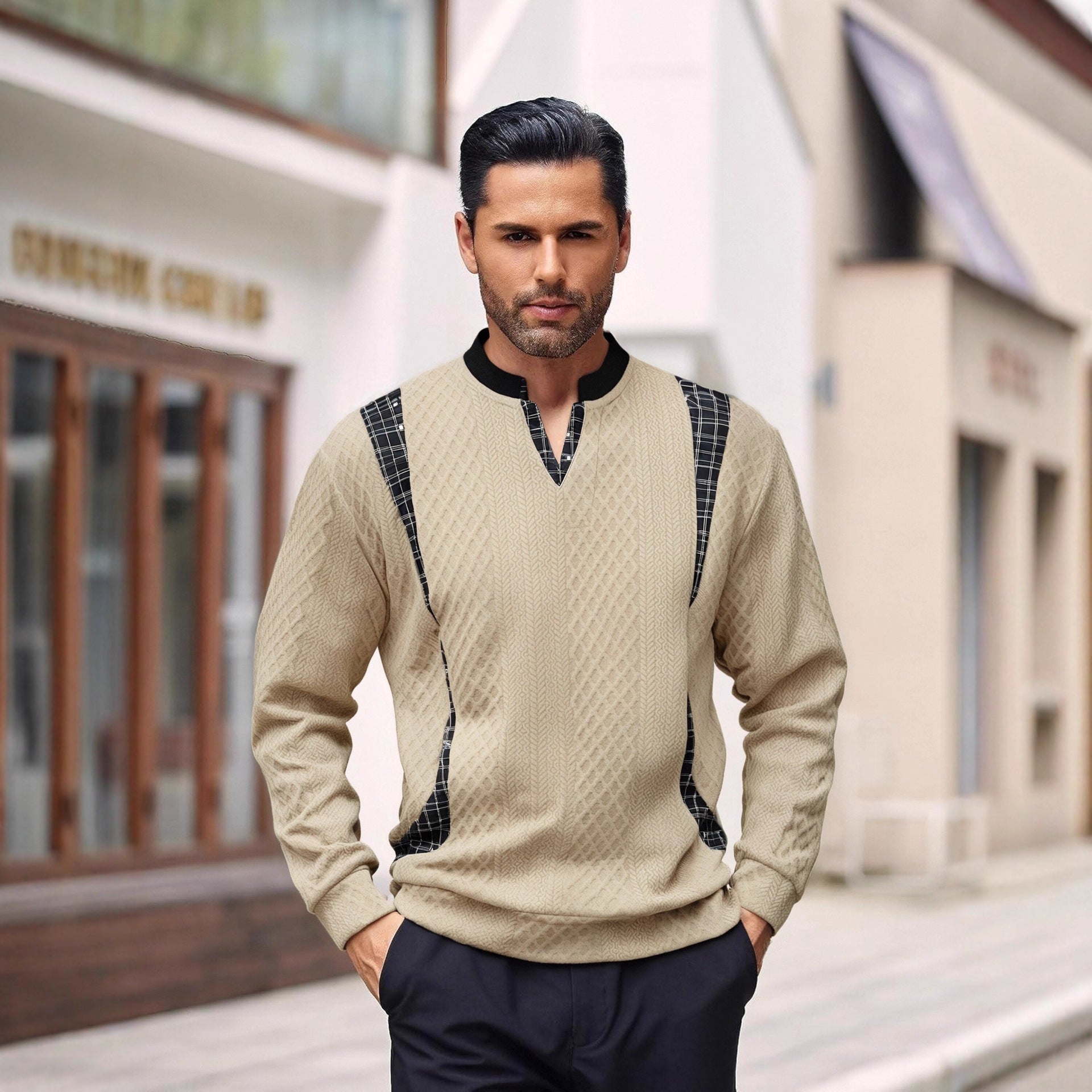 Herren Pullover Strick Modern Karomuster - BerlinGlamour
