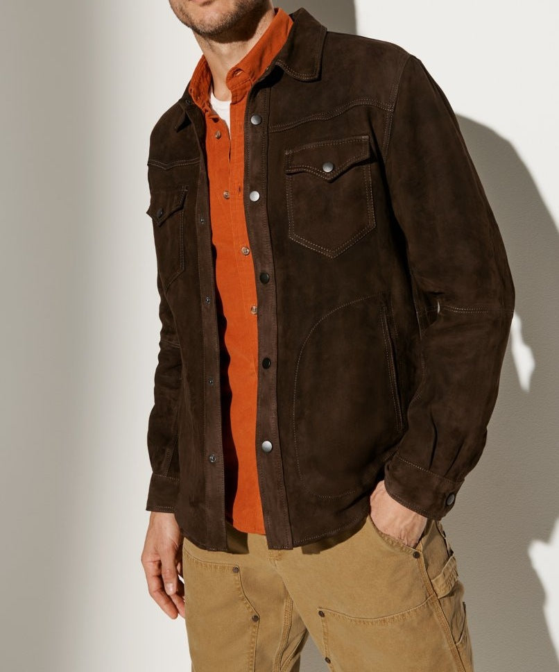 Lederjacke Herren Elegant Wildleder mit Taschen Schwarz