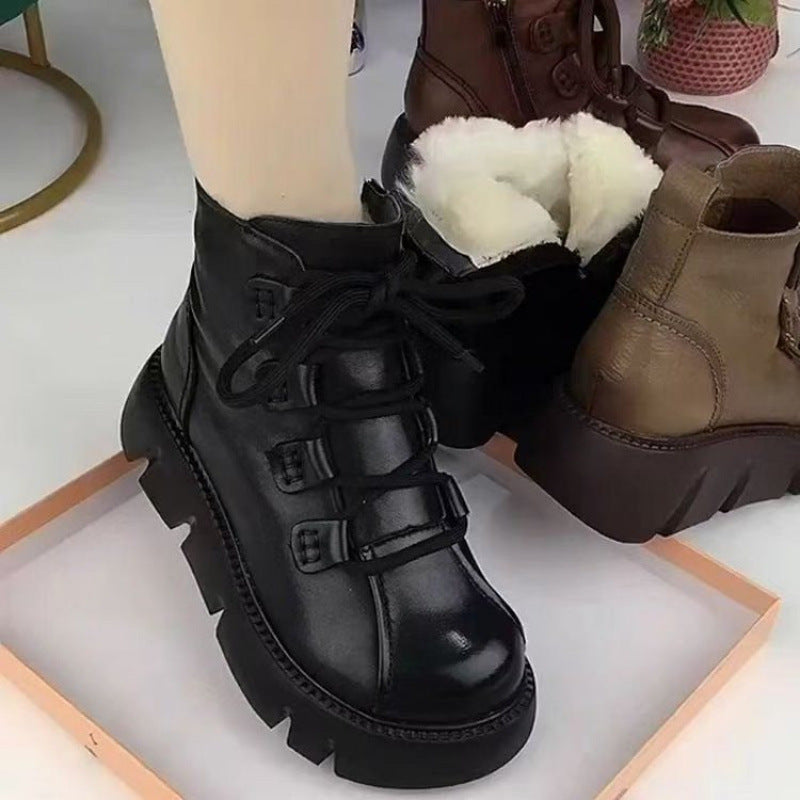 Damen Stiefelette Warm Schnürstiefeletten Mit Robuster Sohle