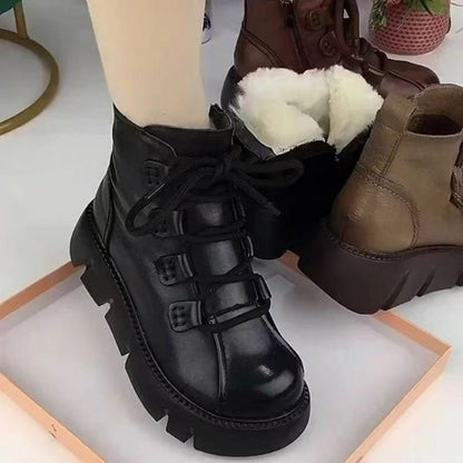 Damen Stiefelette Warm Schnürstiefeletten Mit Robuster Sohle