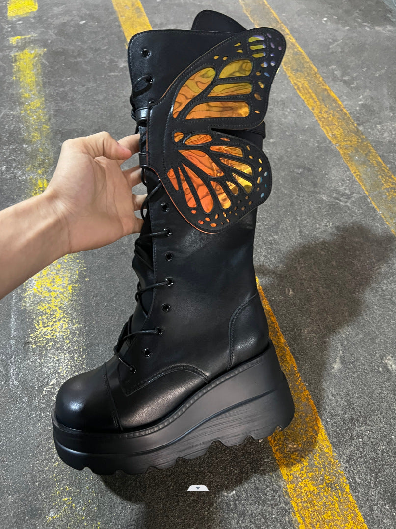 Damen Schnürstiefel Plateau Hoch Modisch