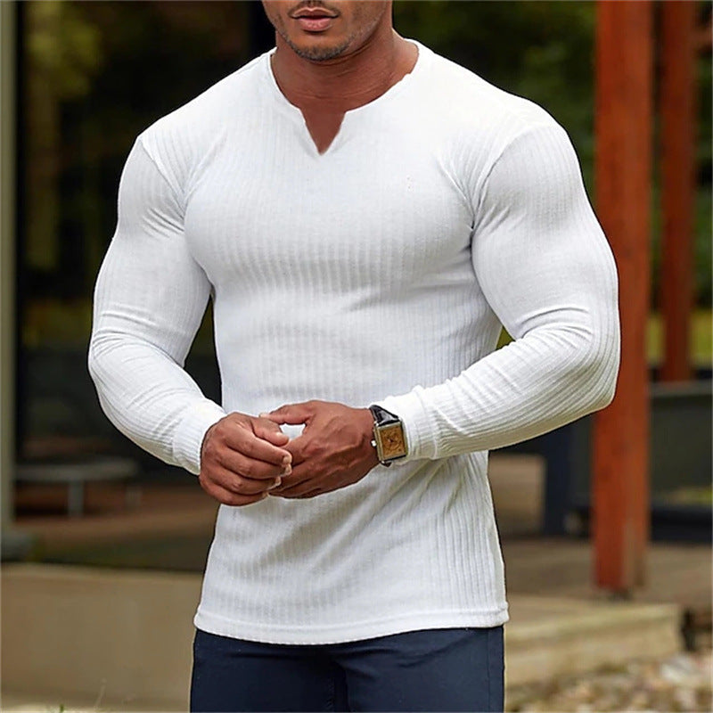 Herren Langarmshirt V-Ausschnitt Modern Style - BerlinGlamour