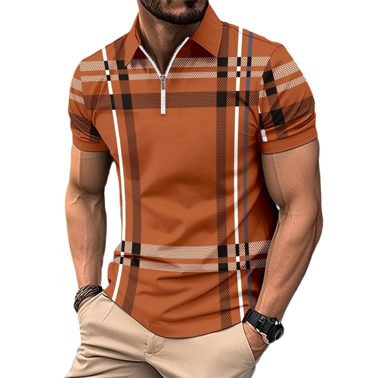 Herren Poloshirt Kurzarm Modern mit Reißverschluss Design