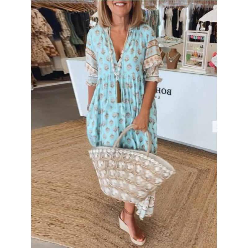 Boho Kleid Damen Geflochtene Schnürung Handgemacht