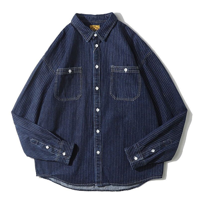 Herren Denim-Jacke Modern Streifenmuster mit Brusttaschen