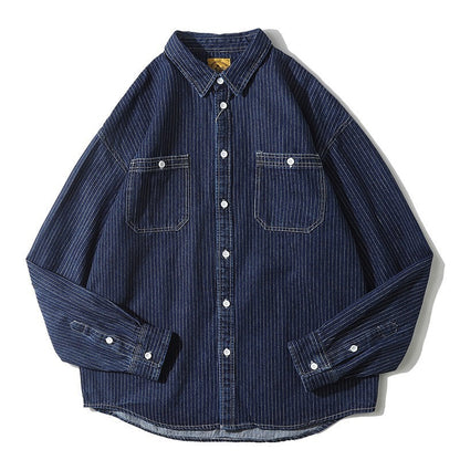 Herren Denim-Jacke Modern Streifenmuster mit Brusttaschen