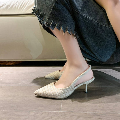 Damen Slingback Pumps Hochhackig Stoffmix Elegant