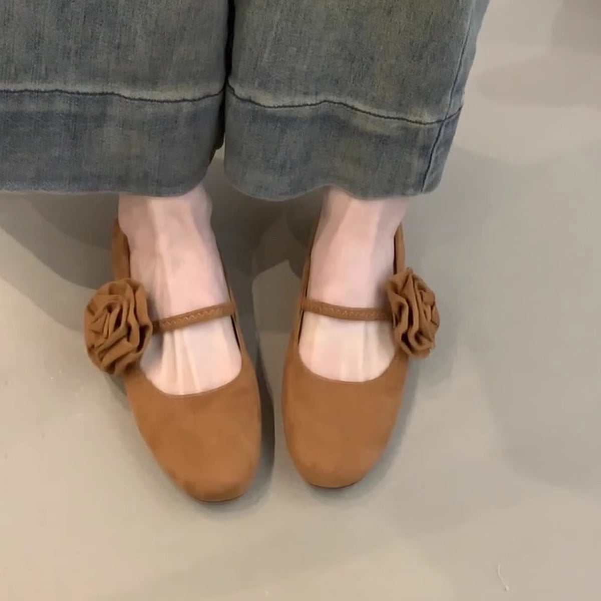 Damen Ballerinas Bequem mit Blumenriemen
