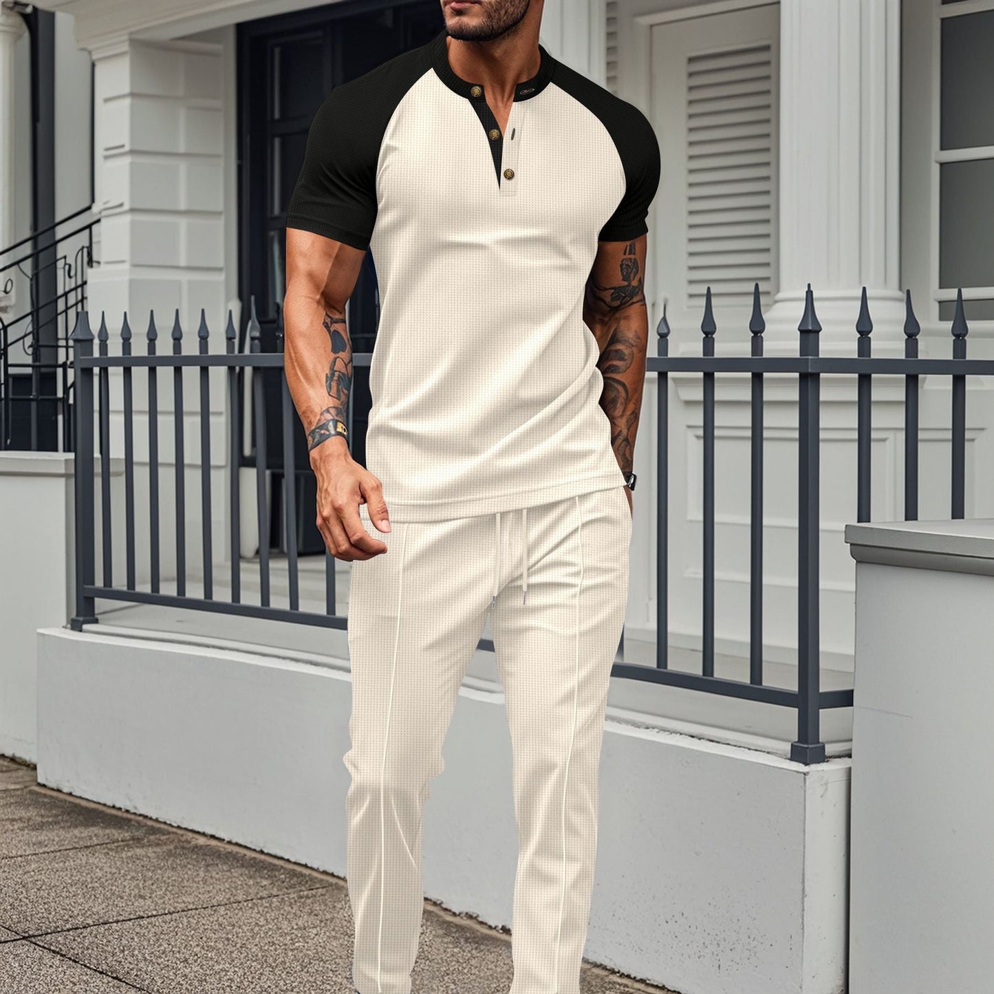 Herren T-Shirt Kurzarm Modisch Strukturiert Trendy