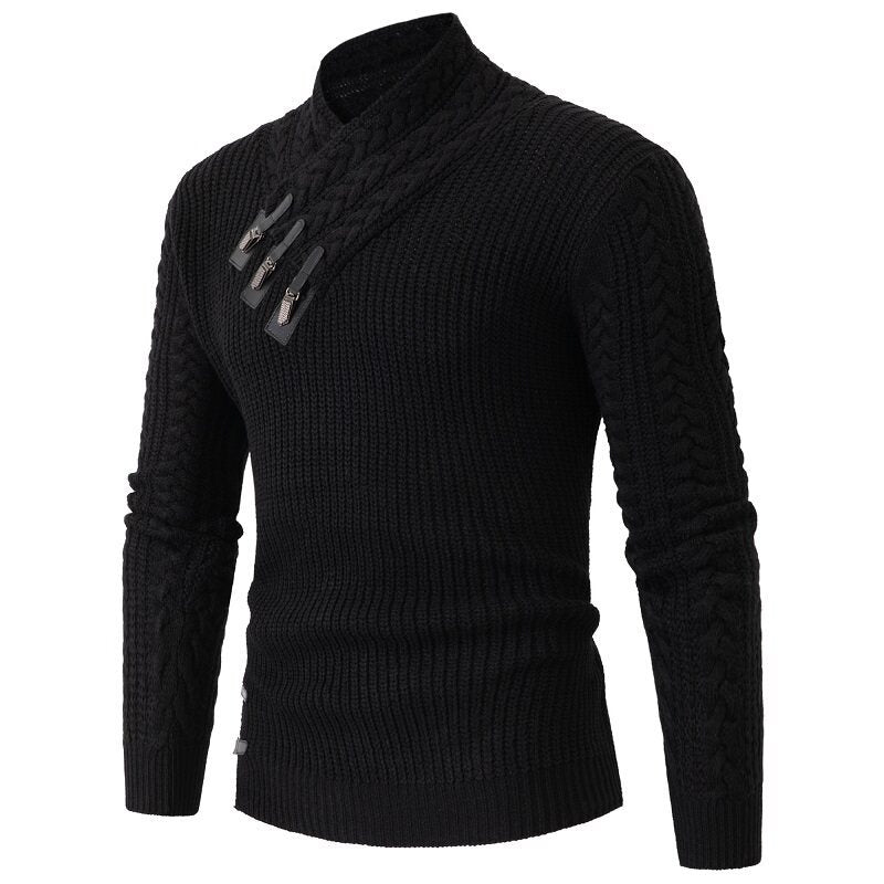 Herren Strickpullover Eleganter Schalkragen Zopfmuster Modern