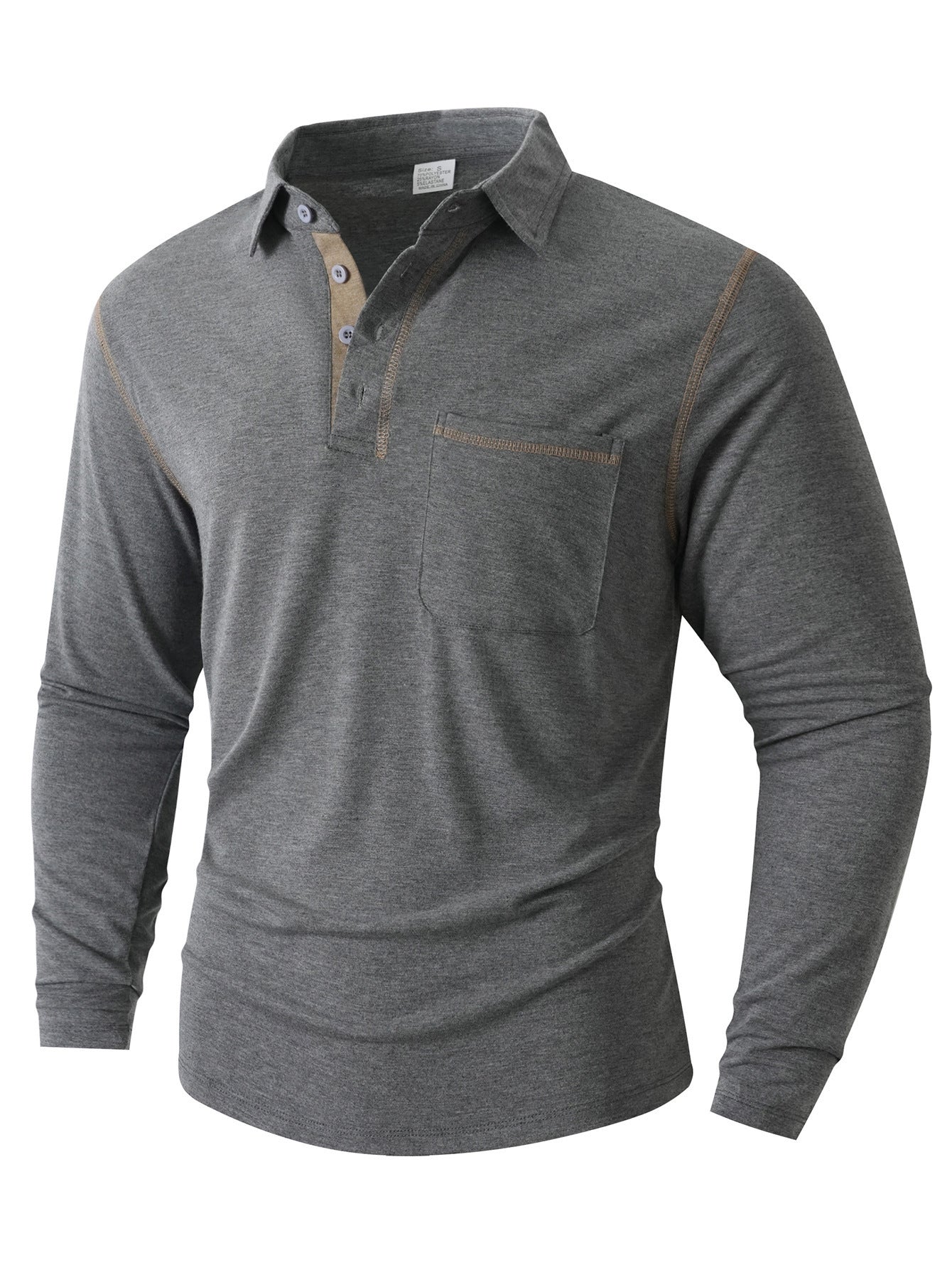 Herren Polohemd Langarm Modern mit Brusttasche und Kontraststreifen