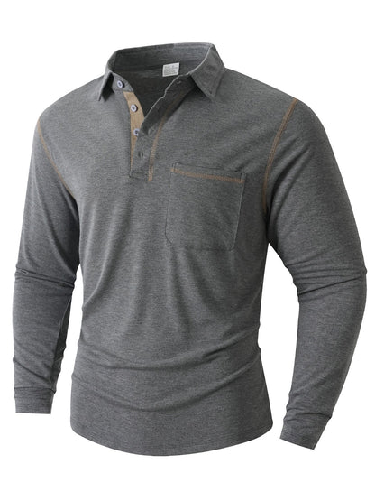 Herren Polohemd Langarm Modern mit Brusttasche und Kontraststreifen