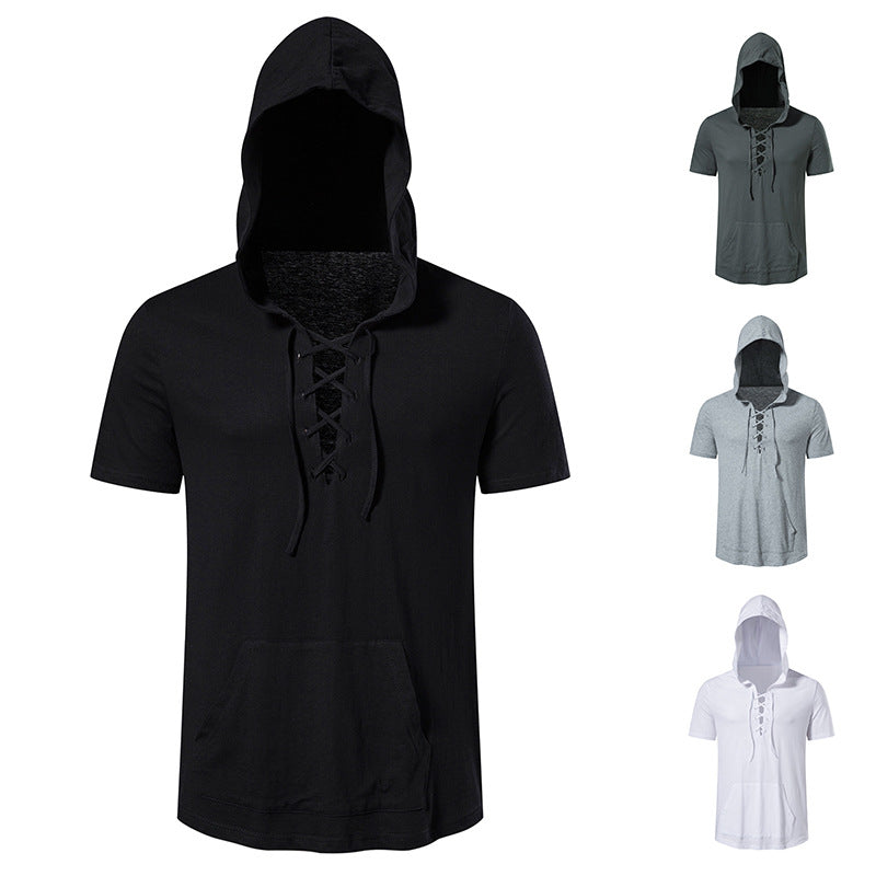 Herren Kapuzen-T-Shirt Schnürdesign Modern Streetwear