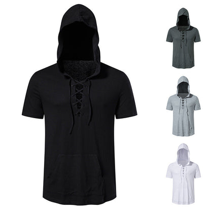 Herren Kapuzen-T-Shirt Schnürdesign Modern Streetwear