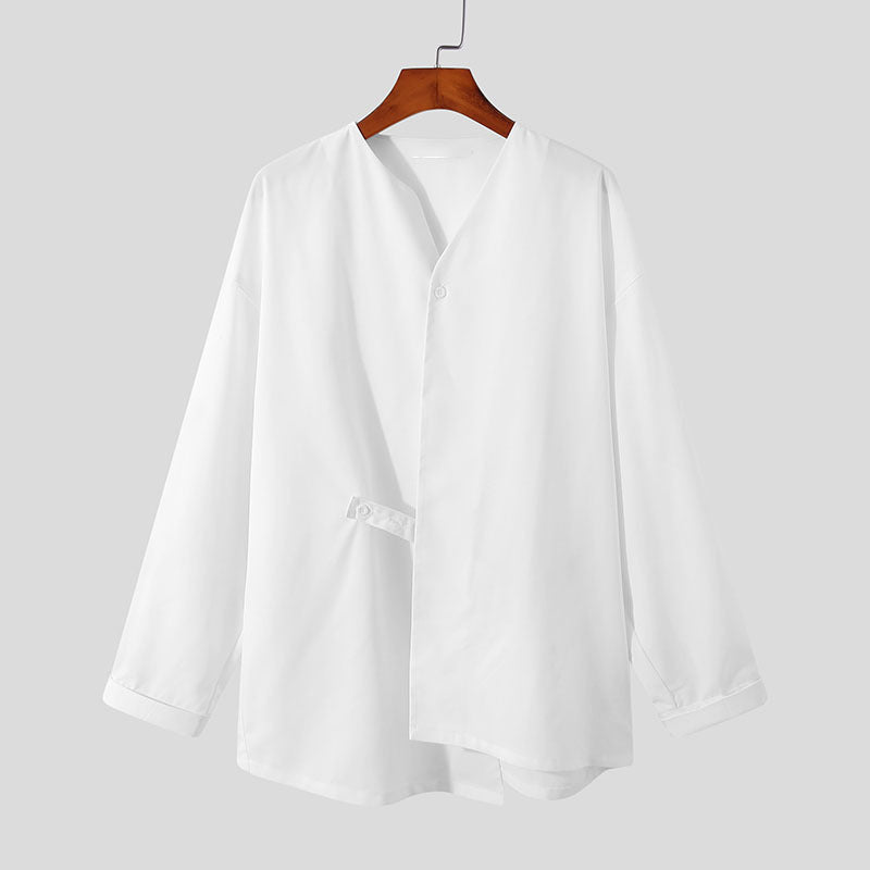 Herren Bluse Asymmetrisch Elegante Kurzarm