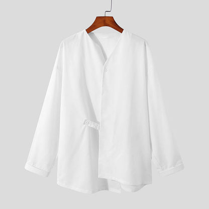 Herren Bluse Asymmetrisch Elegante Kurzarm