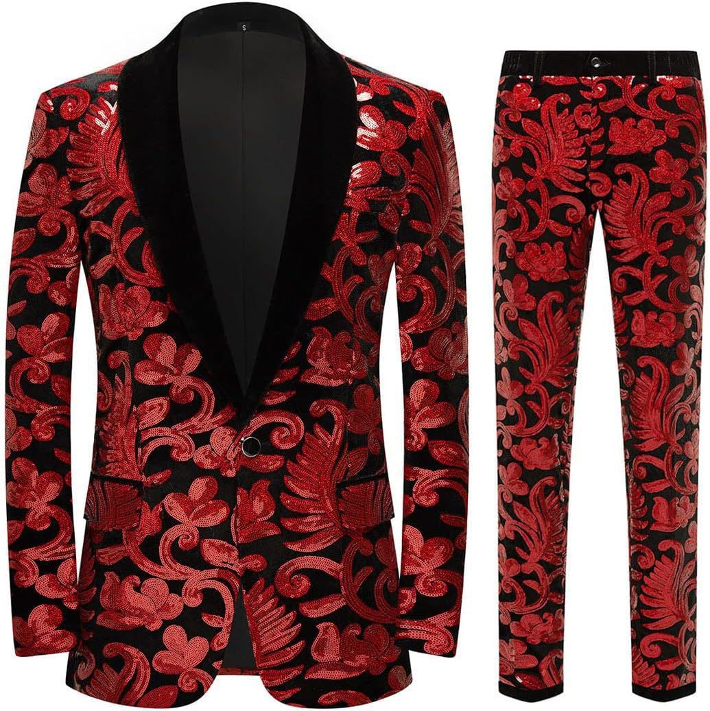 Herren Anzug Samt mit Pailletten Muster Elegant Schwarz - BerlinGlamour