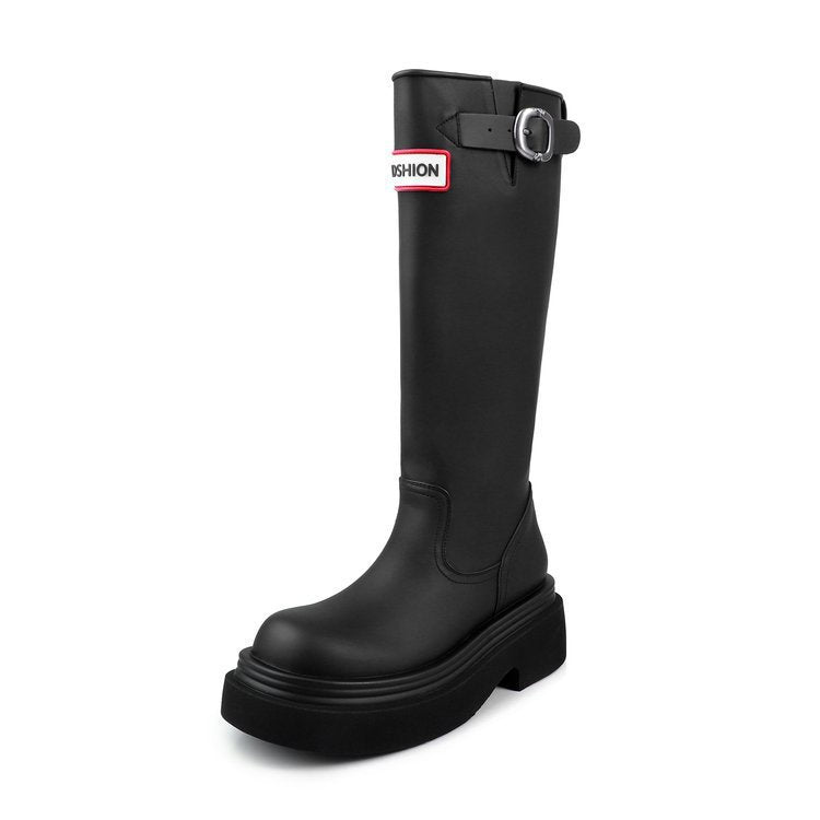Damen Stiefel Hoch Plateau Modisch Komfortabel
