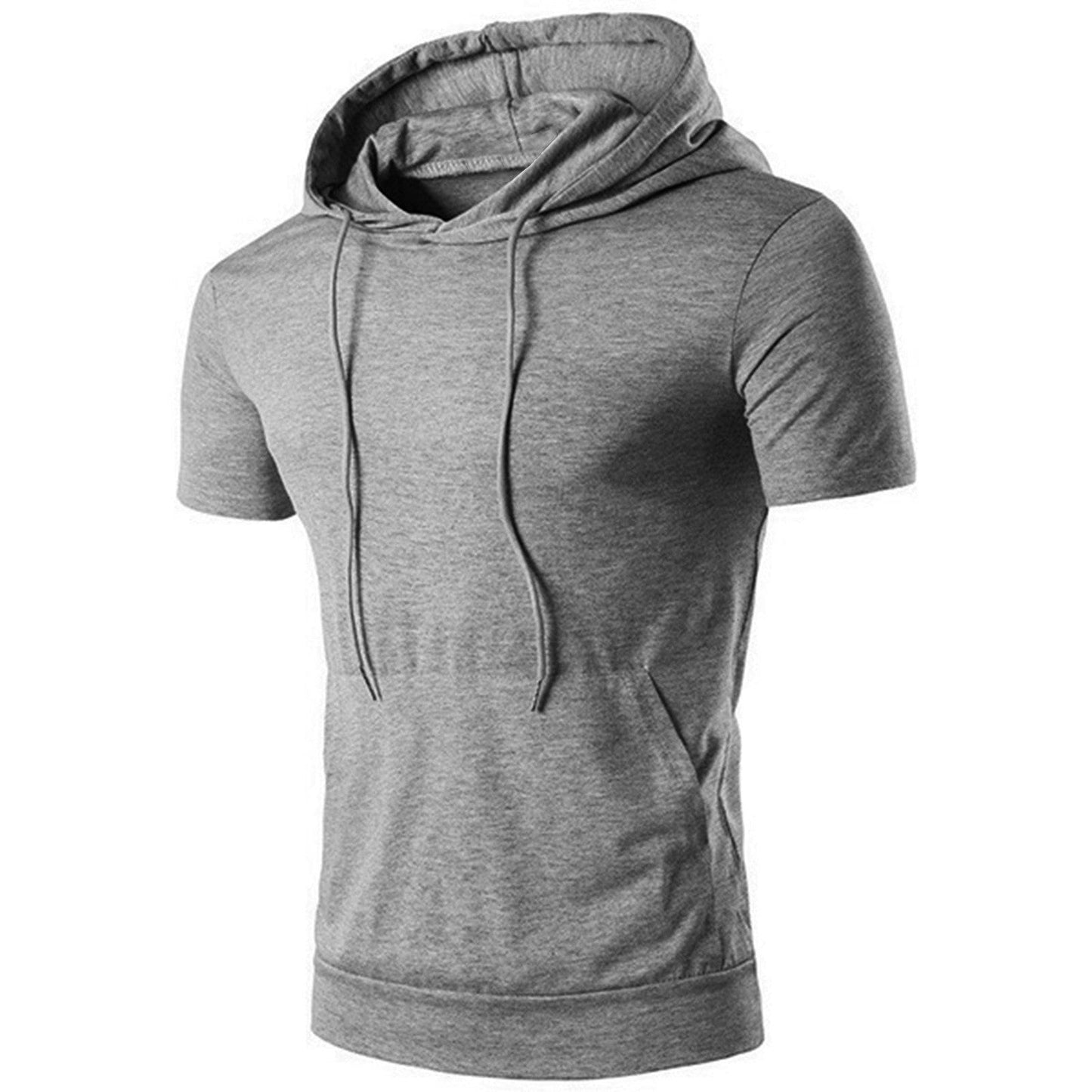 Herren Hoodie Kurzarm Lässig mit Kängurutasche Modern