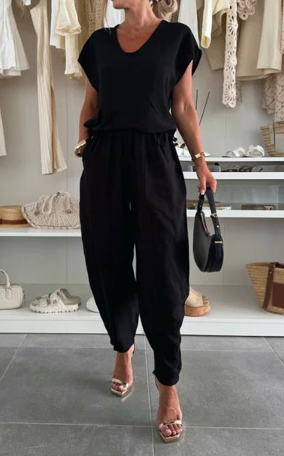 Damen Jumpsuit Elastisch Mit Taschen Bequem