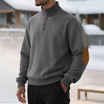 Herren Pullover Stehkragen Modern Strukturiert Knopfverschluss