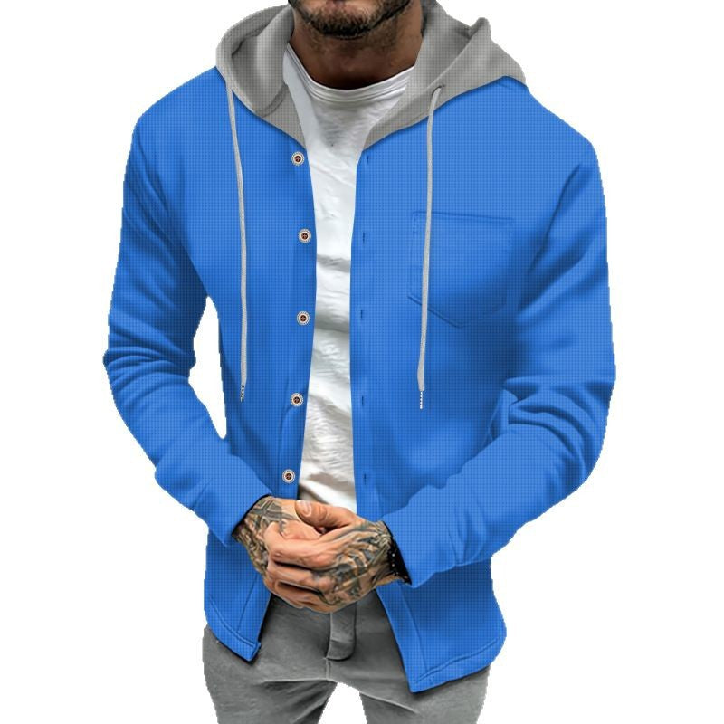 Herren Jacke Freizeit Kapuze Knopfleiste Modisch Casual