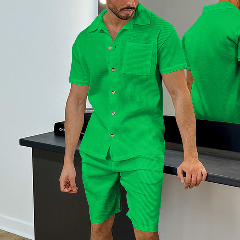 Herren Kurzarm-Shirt Set Modern Strukturiert Berlin Stil
