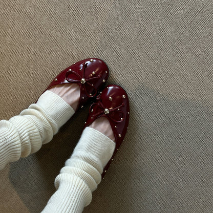 Damen Ballerinas Schleife Dekorativ Glitzernd