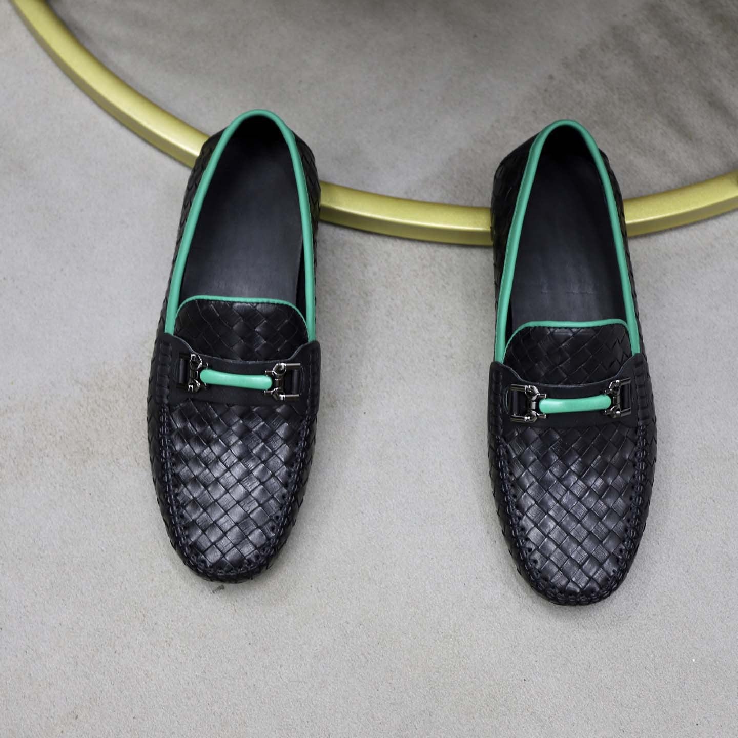 Damen Mokassins Leder Geflochtene Slipper Sommermode