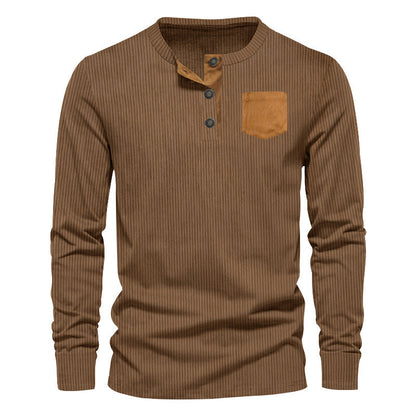 Herren Langarmshirt Bequem Rippstruktur Stehkragen Modern