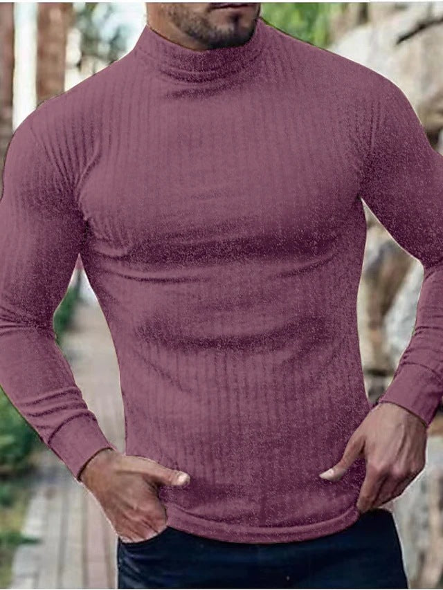 Herren Rollkragenpullover Rippstrick Modern Schwarze Eleganz