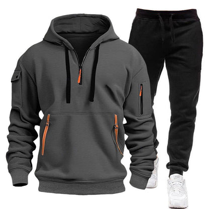 Herren Hoodie Kurz Reißverschluss Taschen Modern