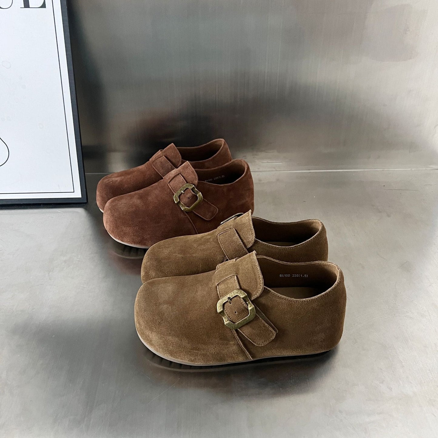 Damen Clogs Wildleder Bequem Schnallenverschluss Modisch