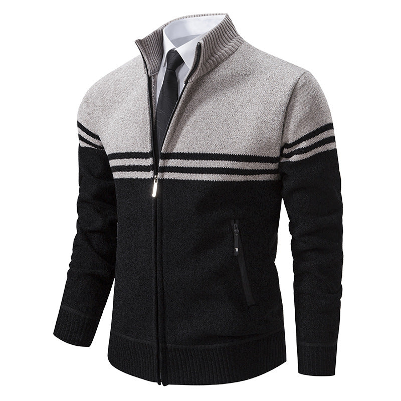 Herren Strickjacke Hoher Kragen Reißverschluss Modern