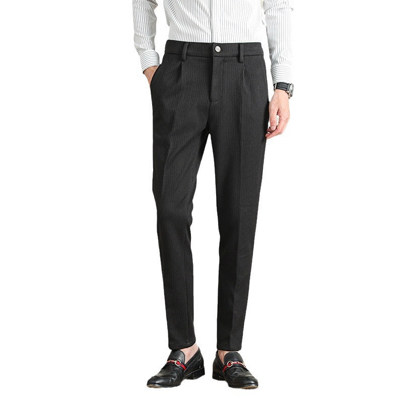 Herren Business-Hose Slim Fit Nadelstreifen Schwarz Modern