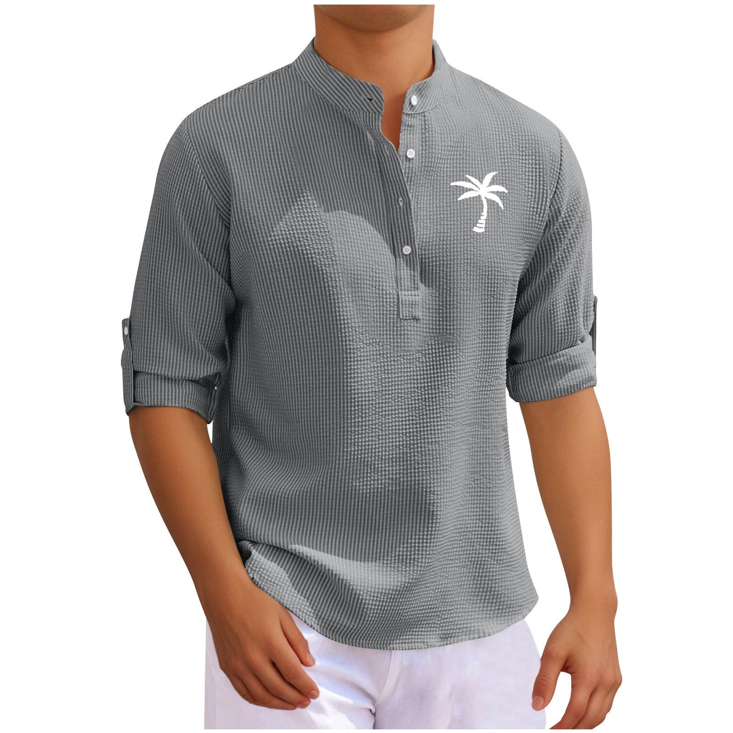 Herren Hemd Stehkragen Knopfleiste Modern Elegant