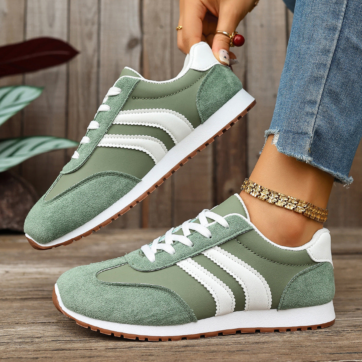 Damen Sneaker Sportlich Retro Atmungsaktiv Weich