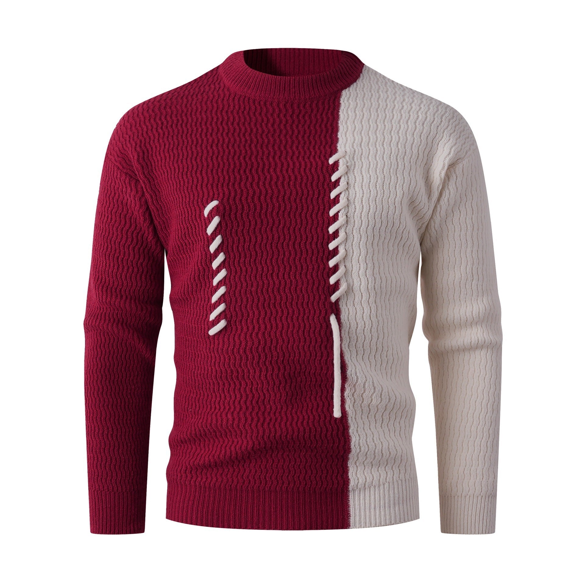 Herren Strickpullover Modern Zopfmuster Kontrast Farben - BerlinGlamour