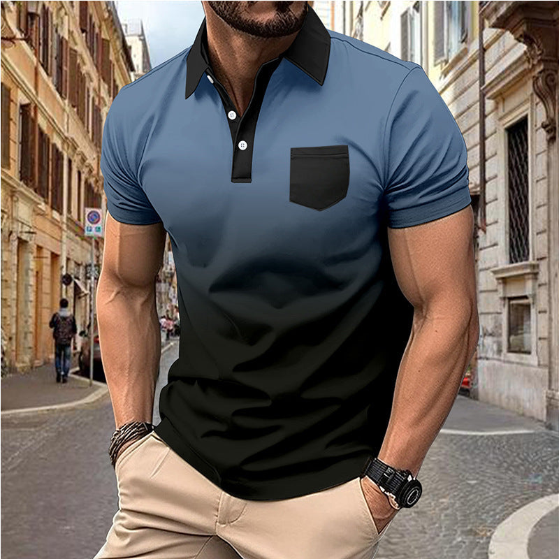 Herren Poloshirt Farbverlauf mit Brusttasche Modern - BerlinGlamour