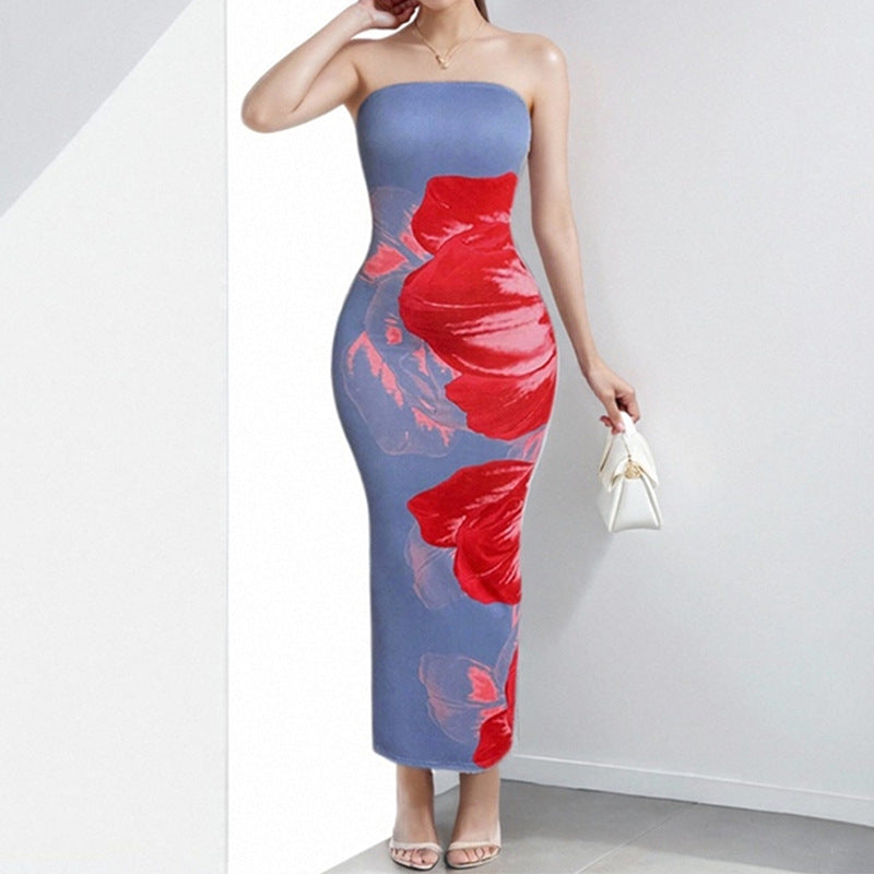 Sommerkleid Schulterfrei Blumenmuster Figurformend