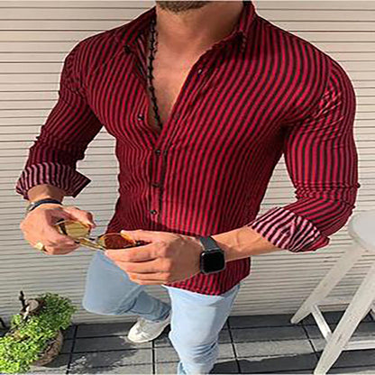 Elegantes Herren Langarmhemd Streifenmuster Business Style